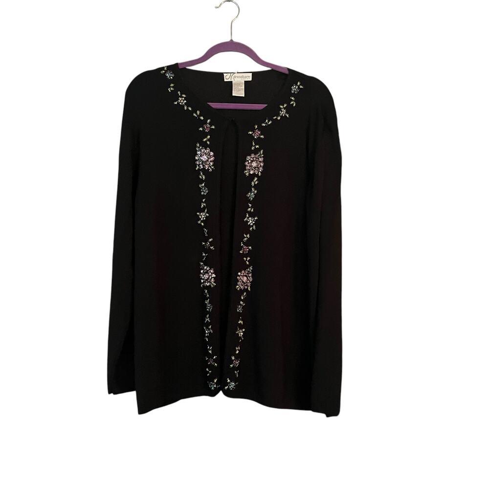 Dress Barn Black Cardigan Sweater 22/24 Embellishments Floral Beaded Classic